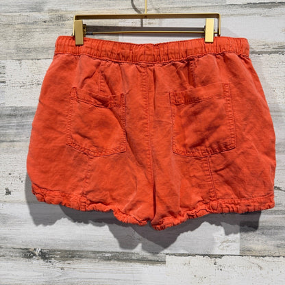C&C California Linen Blend Pull On Shorts Womens Large Orange Ruffle Hem Summer2
