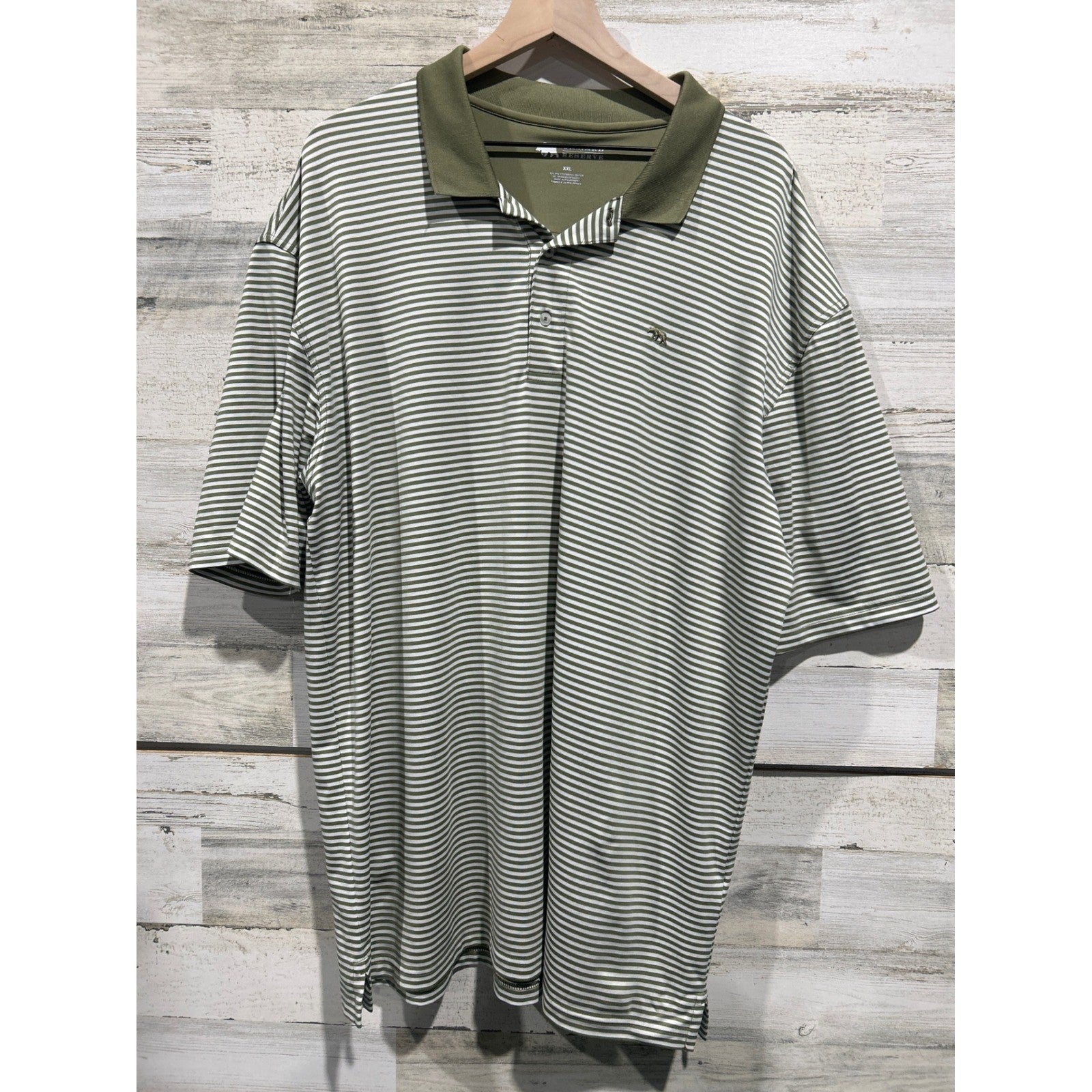 Onward Reserve Polo Shirt Men XXL Green White Striped Performance Golf EUC0