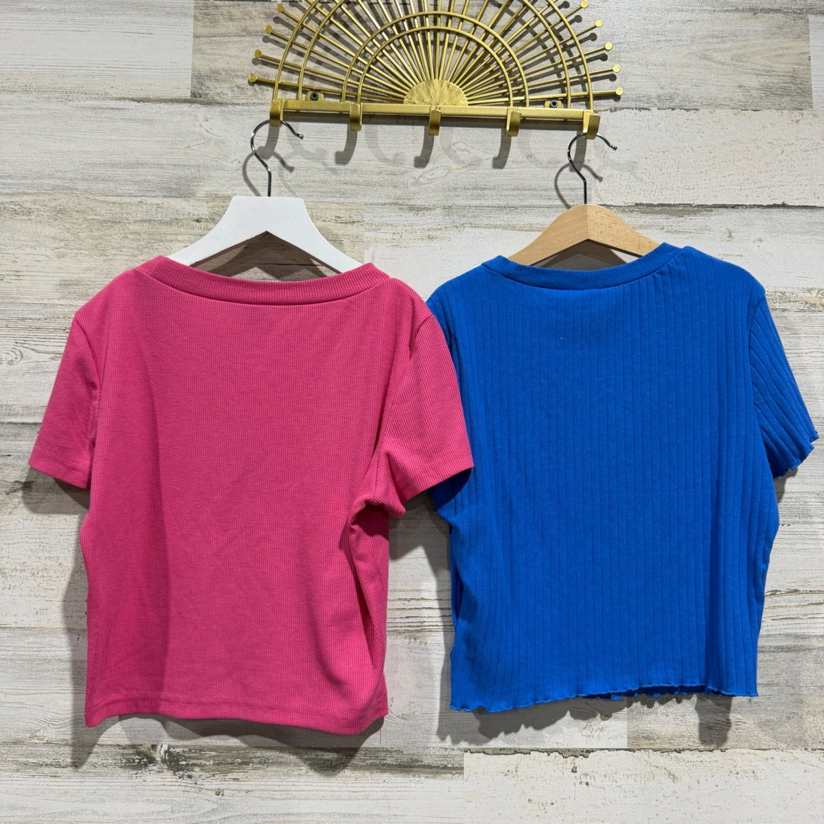 SHEIN Ribbed Crop Top Set Women M Blue Pink Lettuce Trim Y2K Basics6