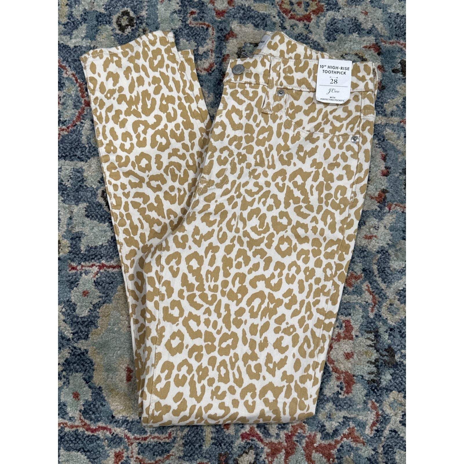 J. Crew Toothpick Jeans Women 28 Tan Leopard Print High Rise Skinny NWT0