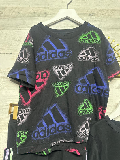 Adidas 3pc Outfit Set Girls Large 14 Black Neon Rainbow Metallic1