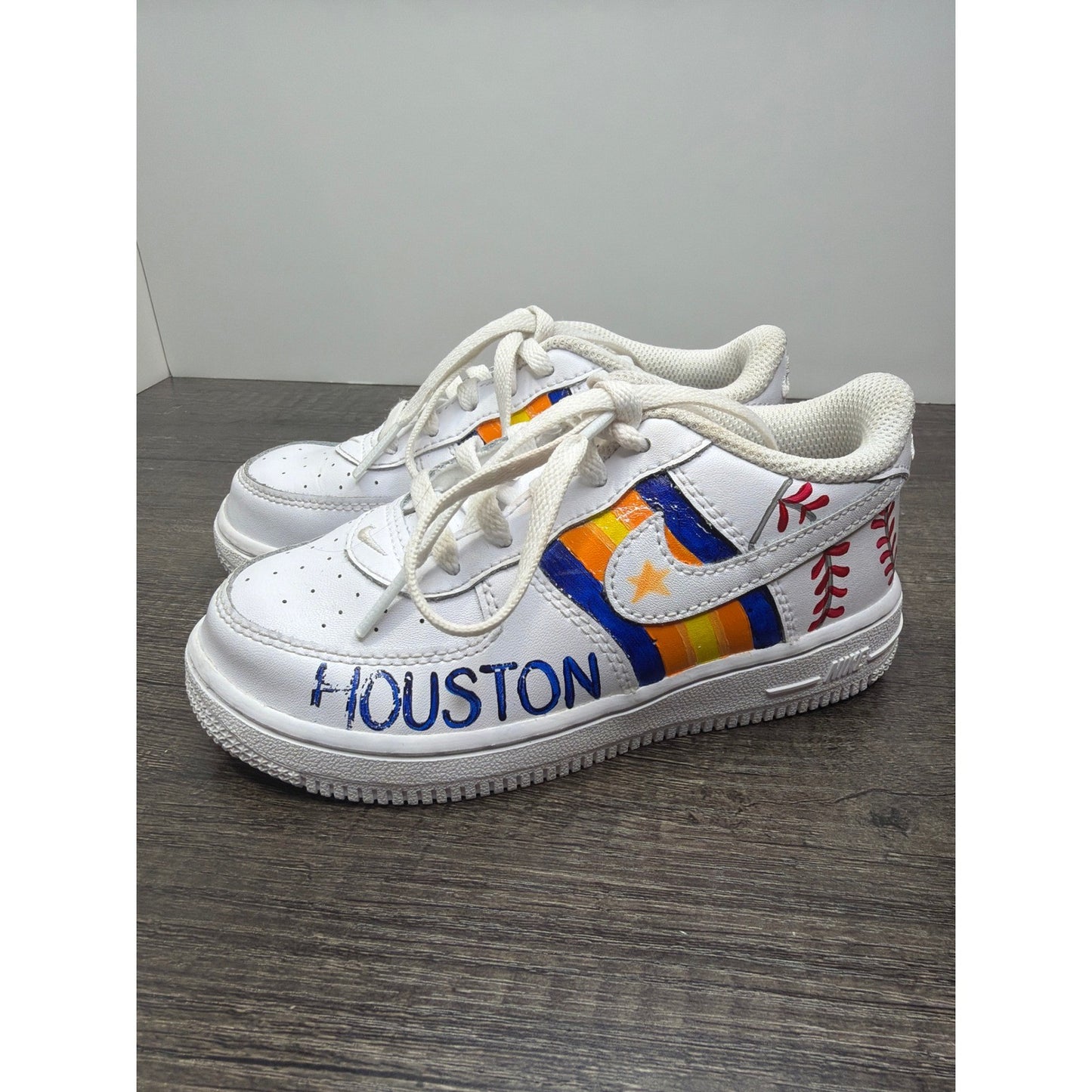 Nike Air Force 1 Kids 10C White Houston Astros Custom Baseball Sporty Flawed*0
