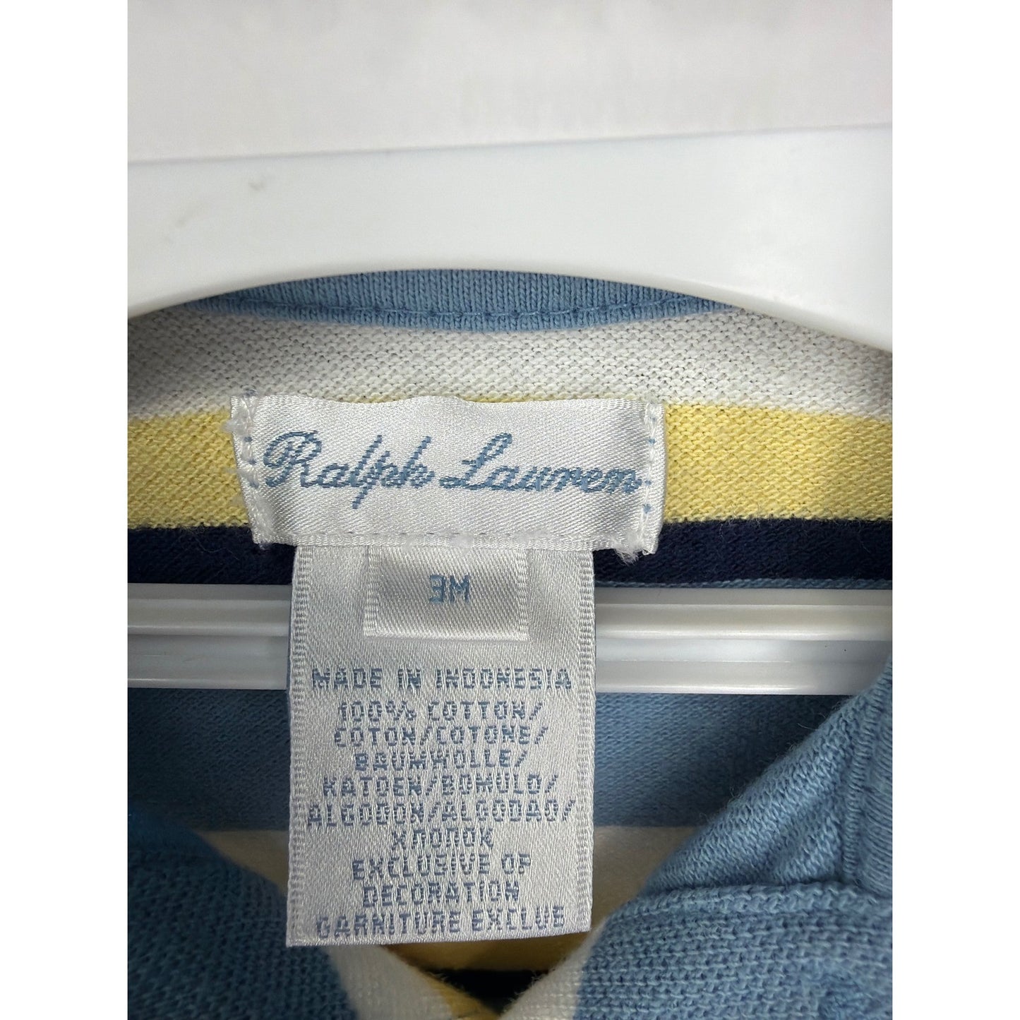 Ralph Lauren Polo Romper Boys 3M Blue Striped Cotton Preppy EUC2