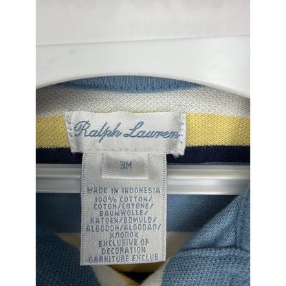Ralph Lauren Polo Romper Boys 3M Blue Striped Cotton Preppy EUC2