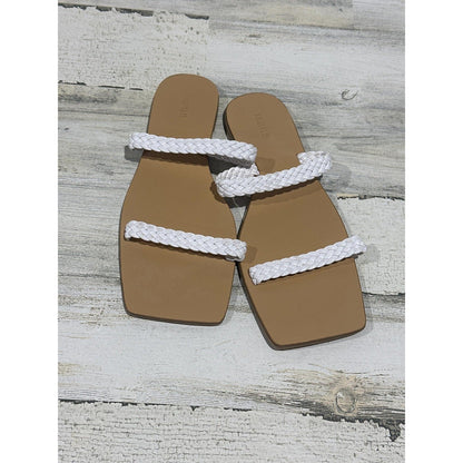 Forever 21 Square Toe Sandals Women 9 White Braided Flat Slide0