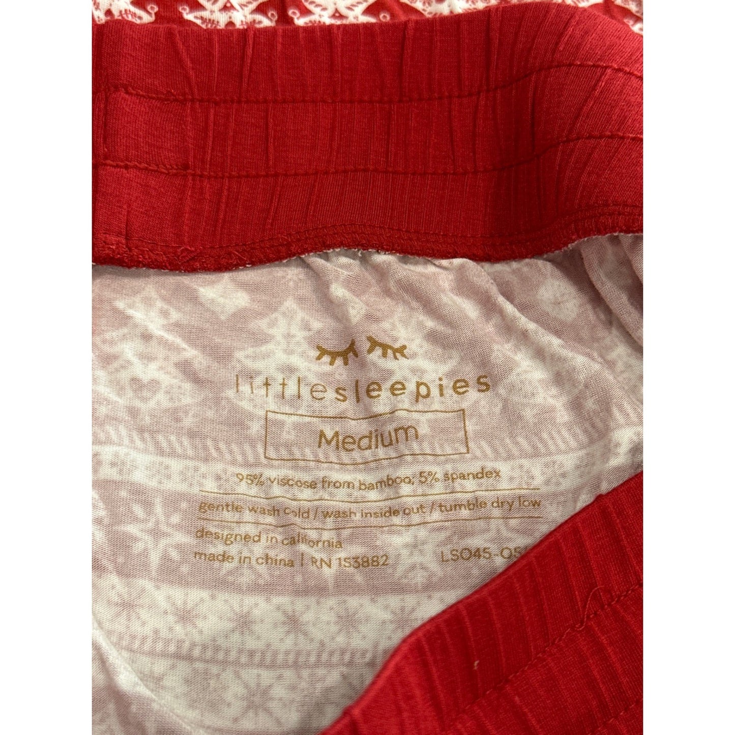 Little Sleepies Pajama Pants Men's Medium Red White Fair Isle Reindeer Holiday1