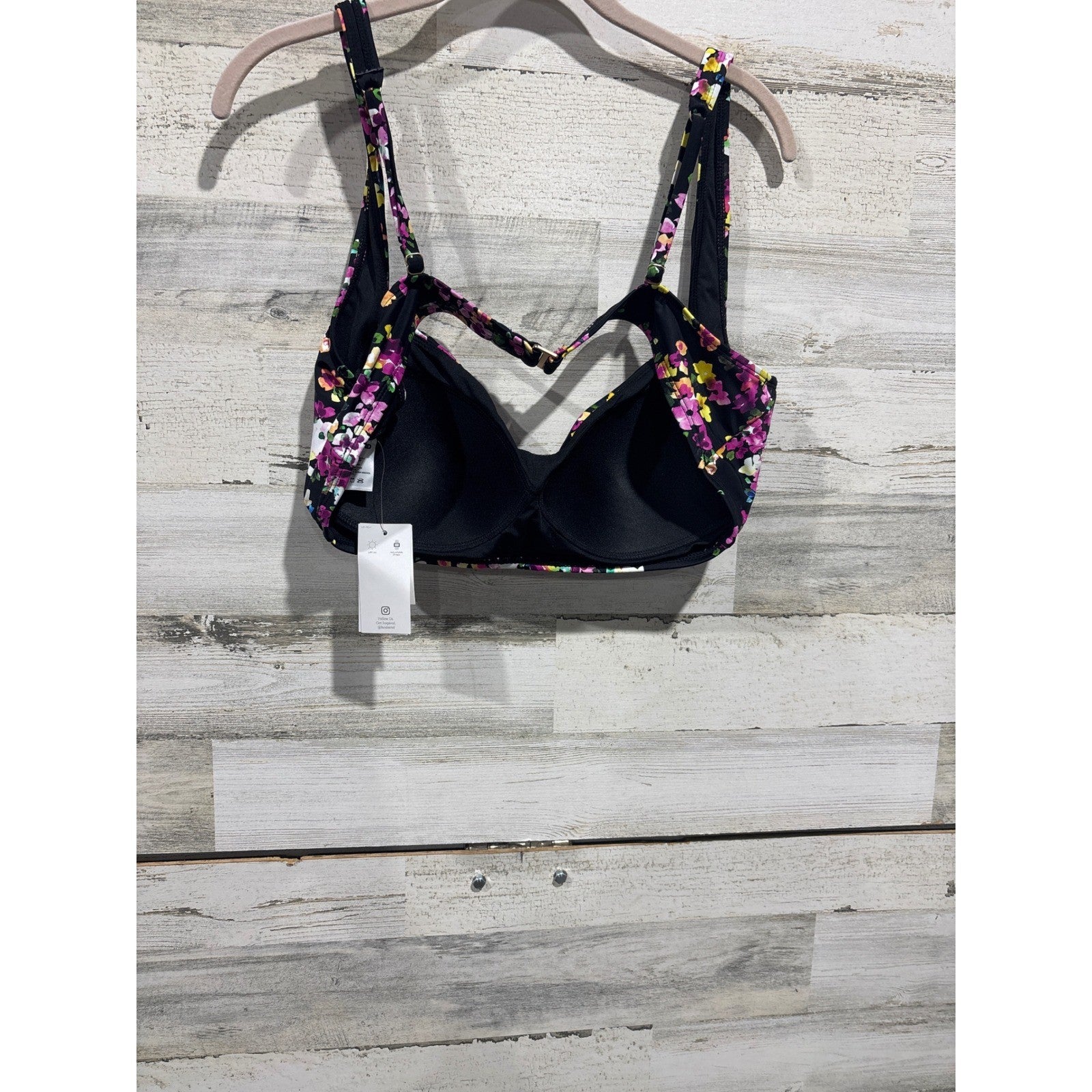 Lands End Swim Top Women 16 Black Floral Underwire Twist Front Summer NWT1