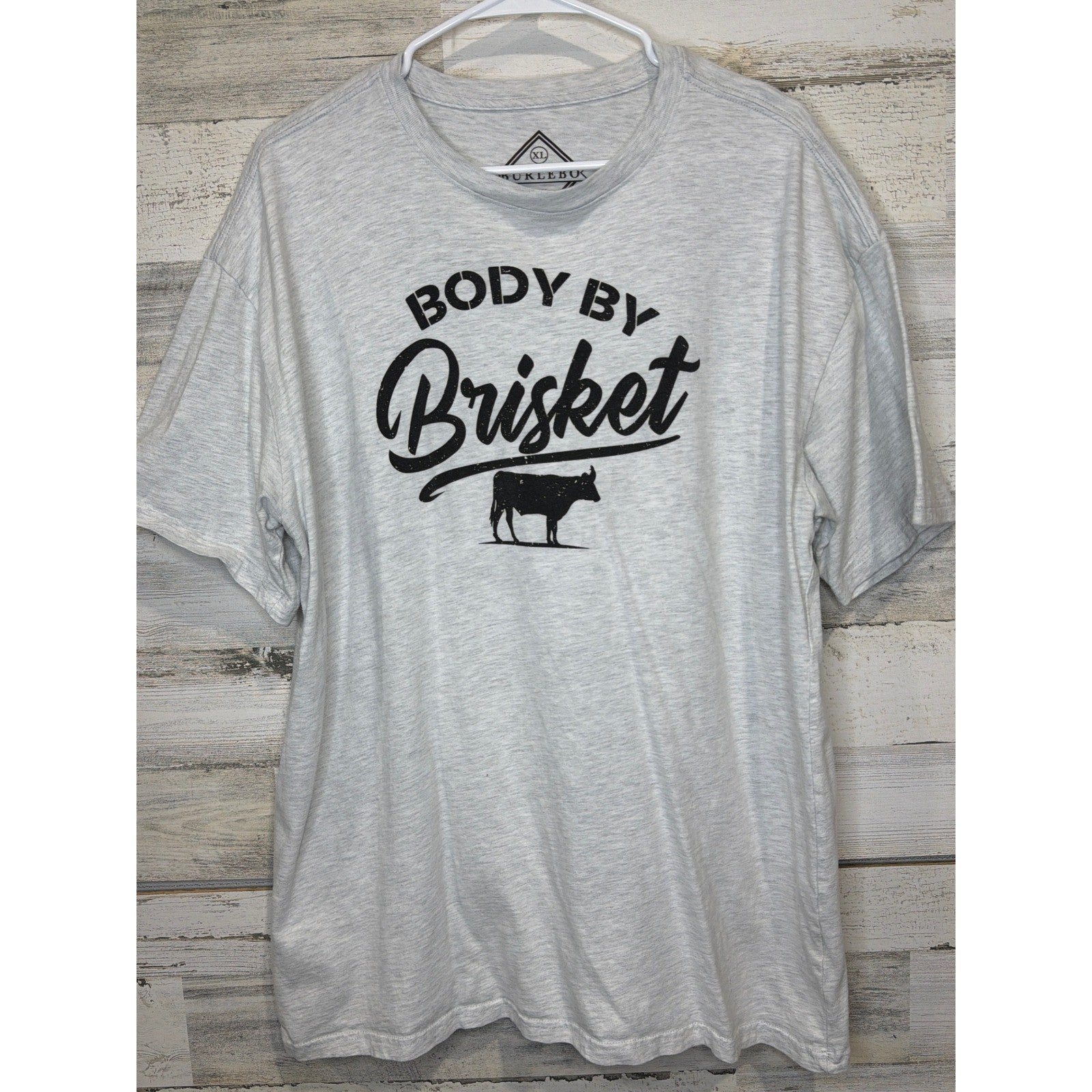Burlebo Body By Brisket T-Shirt Men XL Gray Graphic BBQ Dad Core Flawed*0