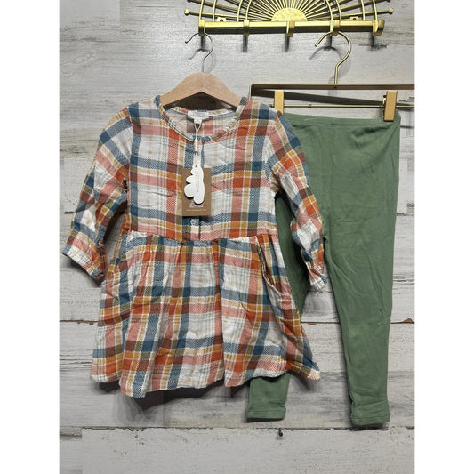 Angel Dear Tunic and Leggings Set Girls 3T Green Orange Plaid Muslin NWT0