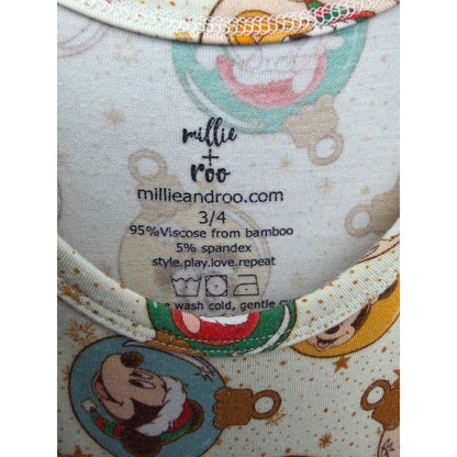 Millie + Roo Dress Girls 3/4 Cream Disney Christmas Bamboo Disneycore EUC2