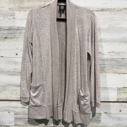 Bobeau Cardigan Women M Taupe Open Front Ribbed Pocket Soft Minimalist EUC0