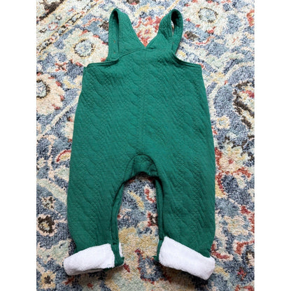Baby Starters Quilted Overalls Boys 9M Green Red Truck Christmas Holiday EUC2
