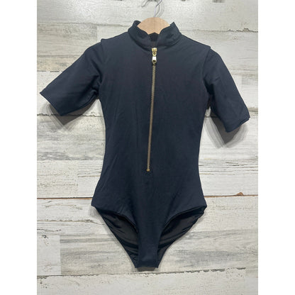 Inside Out One Piece Leotard Girls Large Child Black Front Zip Dancewear EUC0