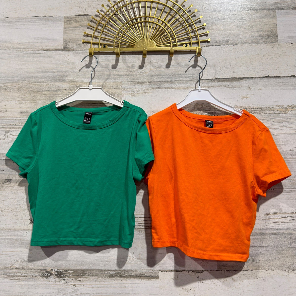 Crop Top 2pk Women S Green Orange Short Sleeve Basic Streetwear EUC0