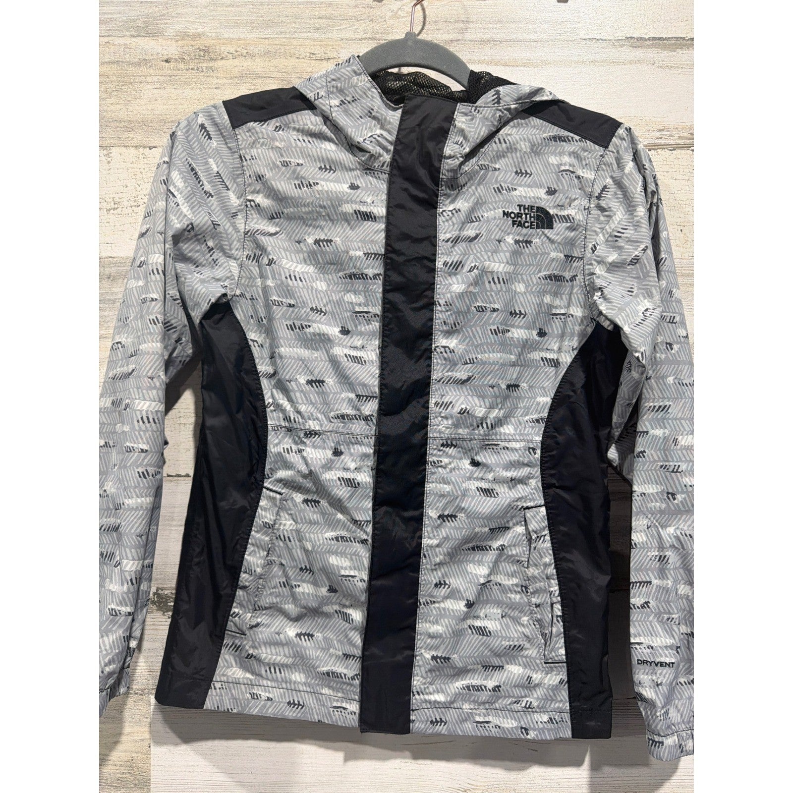 The North Face Rain Jacket Girls M 10/12 Grey Geometric DryVent Gorpcore EUC0