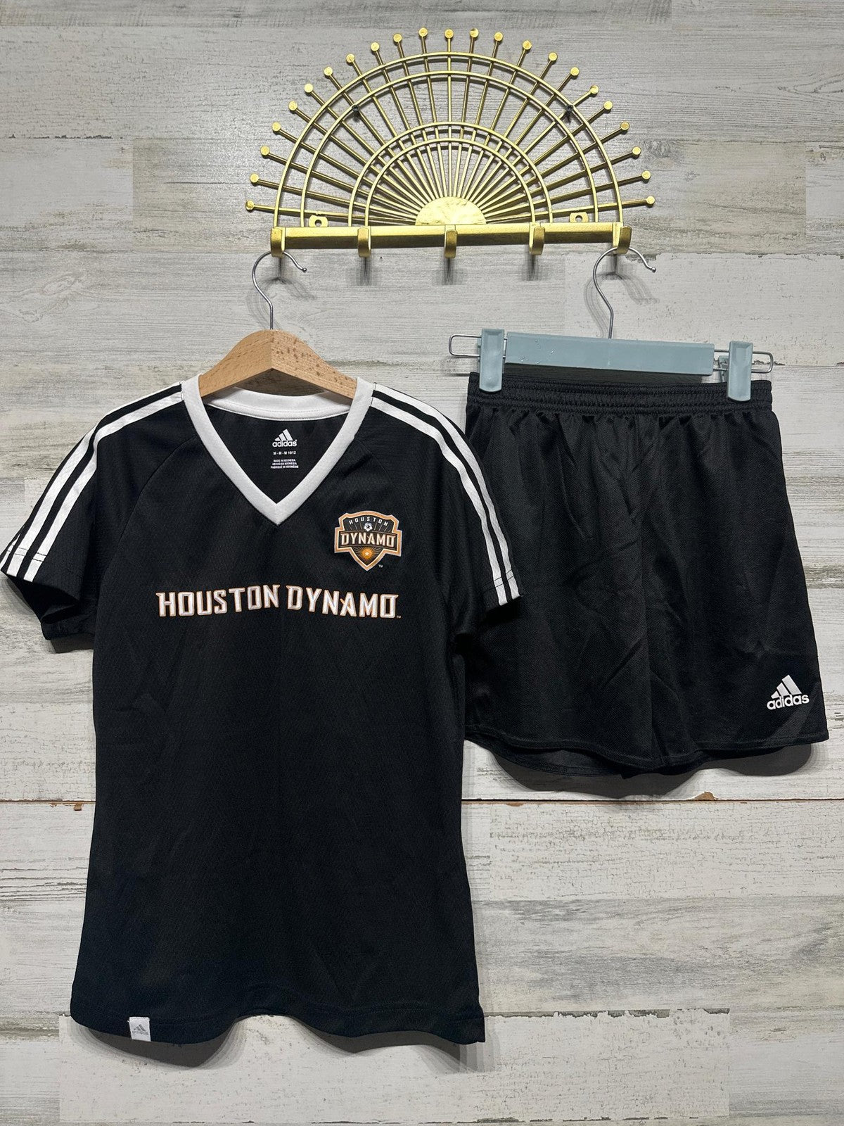 Adidas Soccer Set Kids Medium 10/12 Black Houston Dynamo MLS Jersey Shorts EUC0
