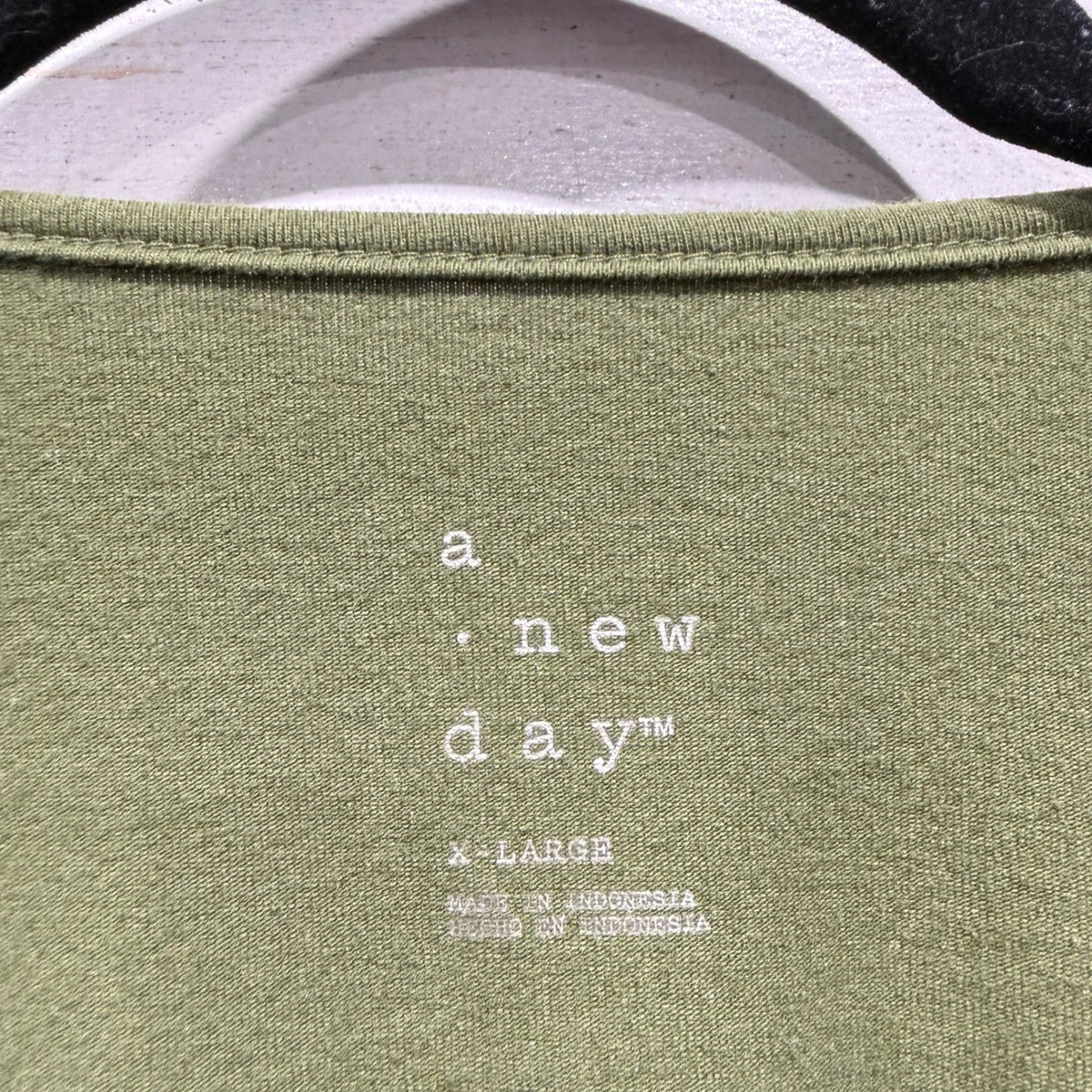 A New Day Puff Sleeve Top Women XL Green Cotton Blend Romantic Flawed*1