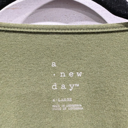 A New Day Puff Sleeve Top Women XL Green Cotton Blend Romantic Flawed*1
