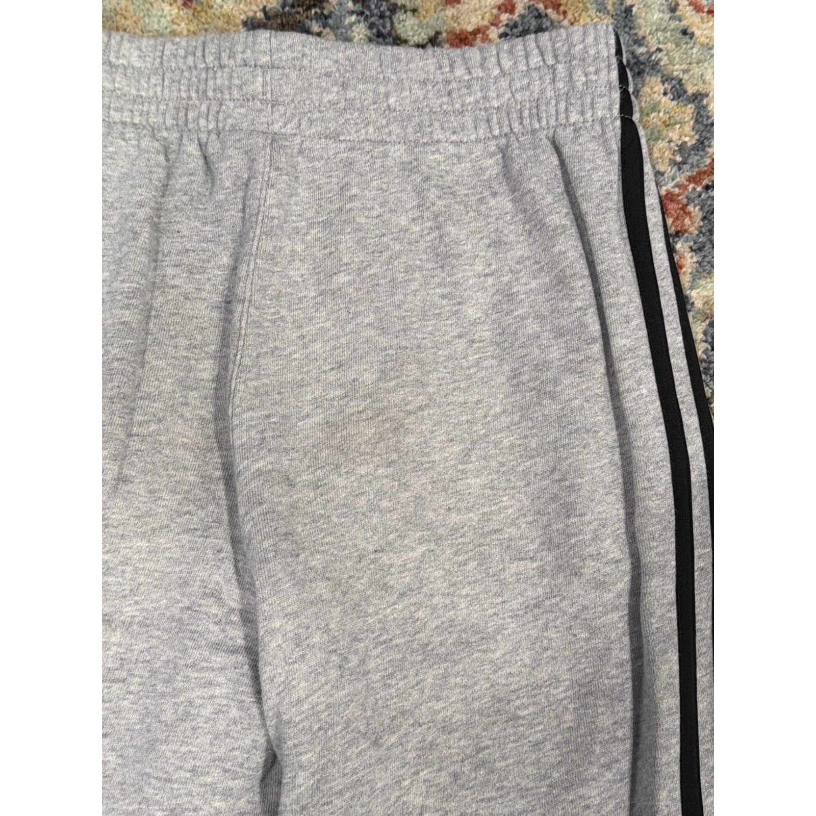 Adidas Sweatpants Boys 10/12 Gray 3-Stripe Fleece Joggers Athleisure *Flawed5