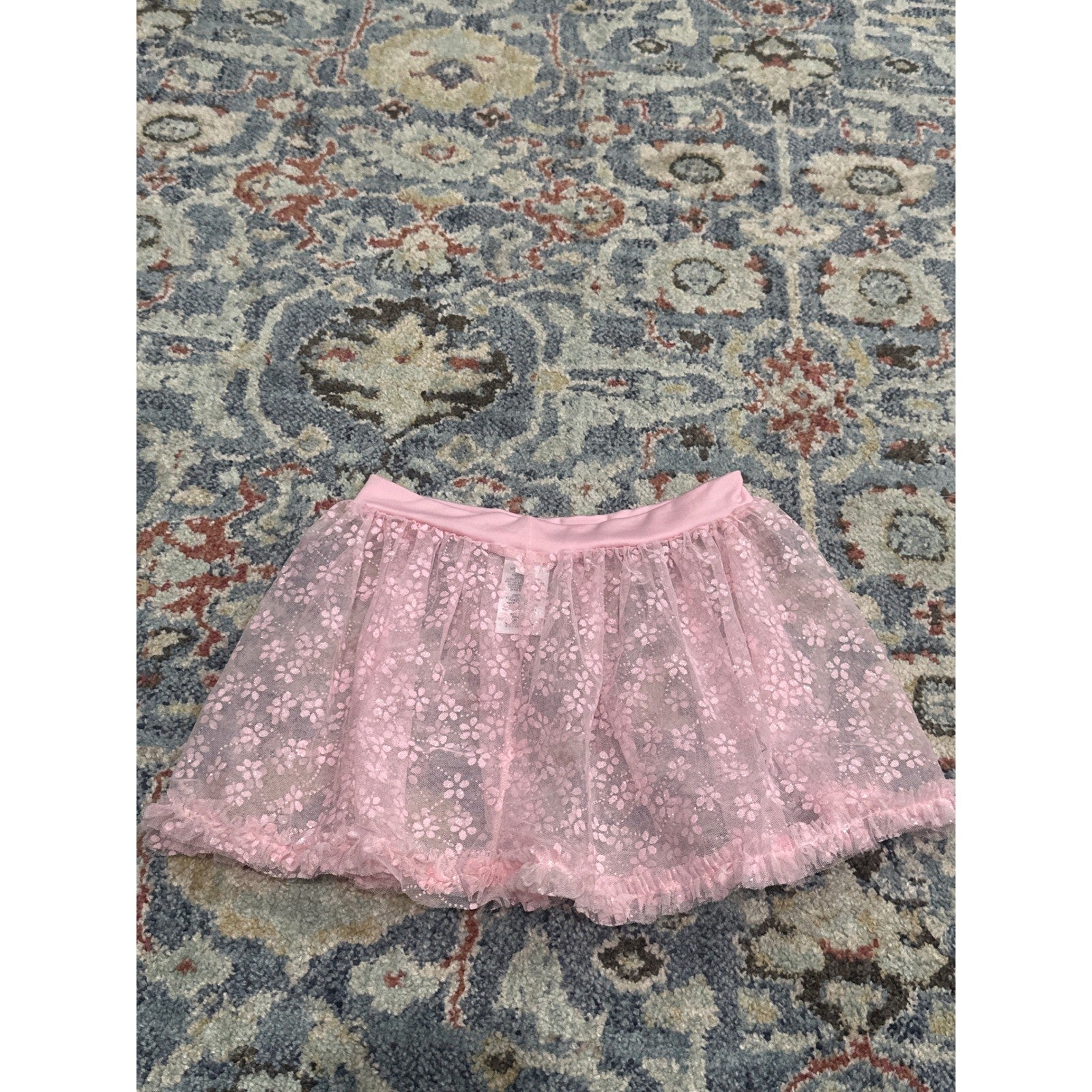 Capezio Dance Skirt Girls Large Pink Glitter Floral Ruffle Ballet EUC3