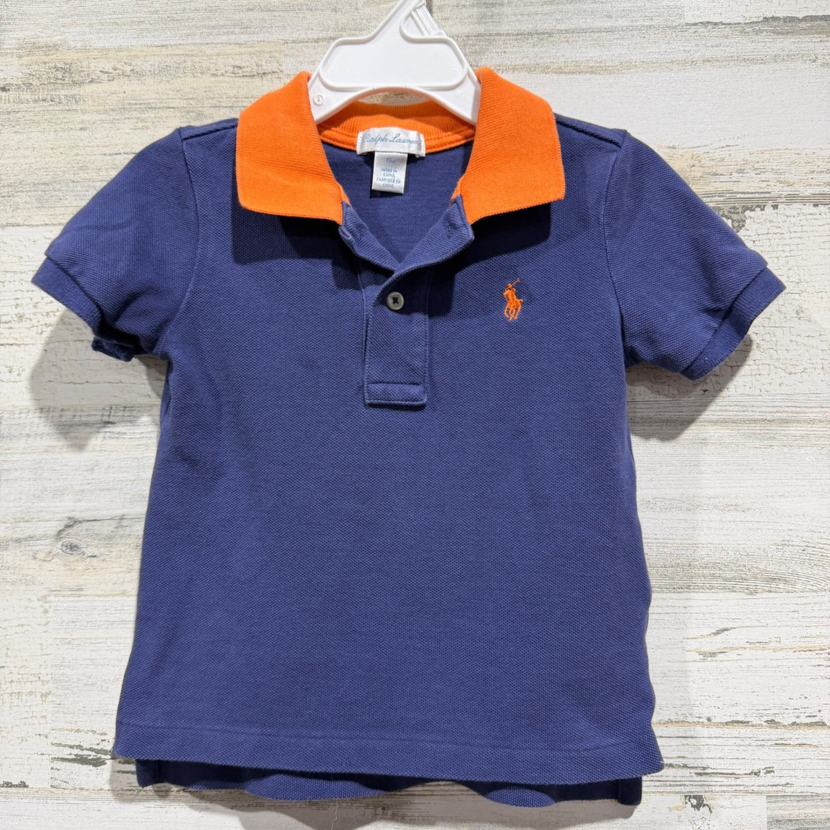 Ralph Lauren Polo Shirt Boys 18M Blue Orange Contrast Collar Preppy *Flawed0