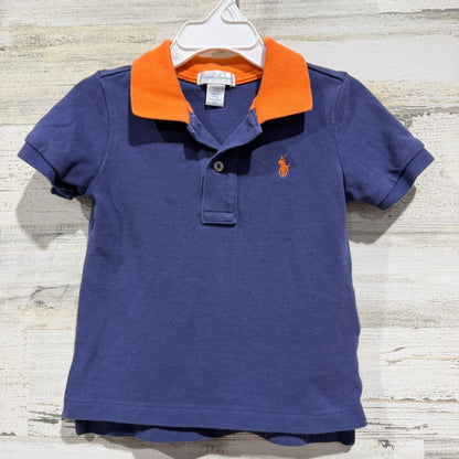 Ralph Lauren Polo Shirt Boys 18M Blue Orange Contrast Collar Preppy *Flawed0