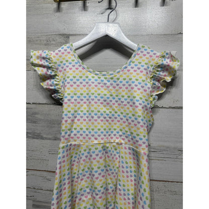 Serendipity Flutter Sleeve Dress Girls 10 White Rainbow Heart Print NWT1
