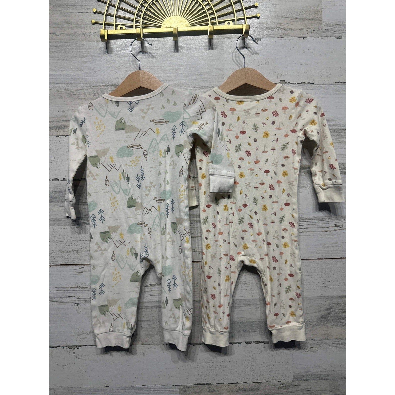 H&M Romper 2-Pack Kids 9-12m Cream Woodland Mushroom Mountain Soft2