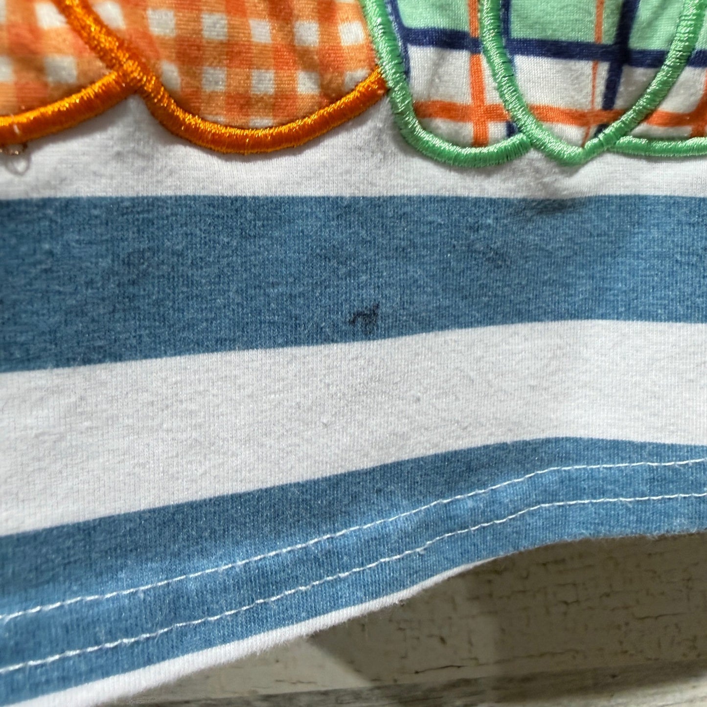 Boutique Dress Girls 7-8T Blue Stripe Pumpkin Applique Fall Boutique *Flawed*2