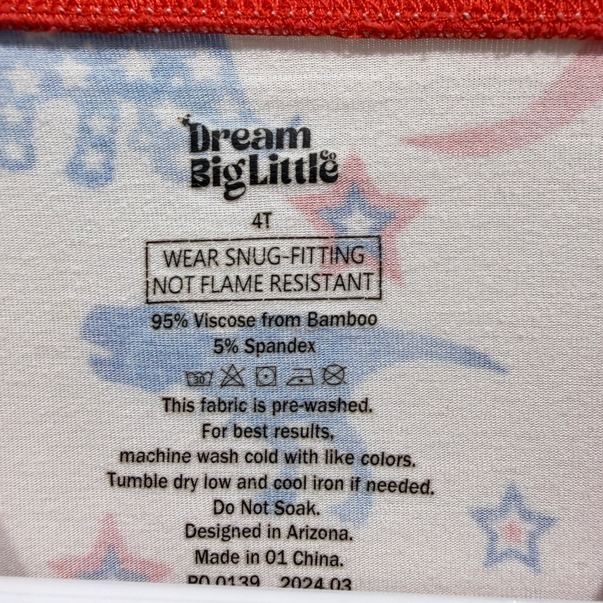 Dream Big Little Co Dinosaur Pajama Set 4T Red White Blue Bamboo Patriotic GUC*3