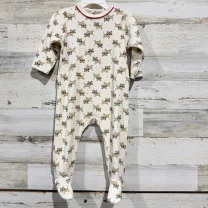 Catimini Footed Sleeper Baby 9M Ivory Leopard Print Bear Back NWT0