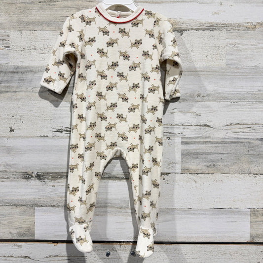 Catimini Footed Sleeper Baby 9M Ivory Leopard Print Bear Back NWT0