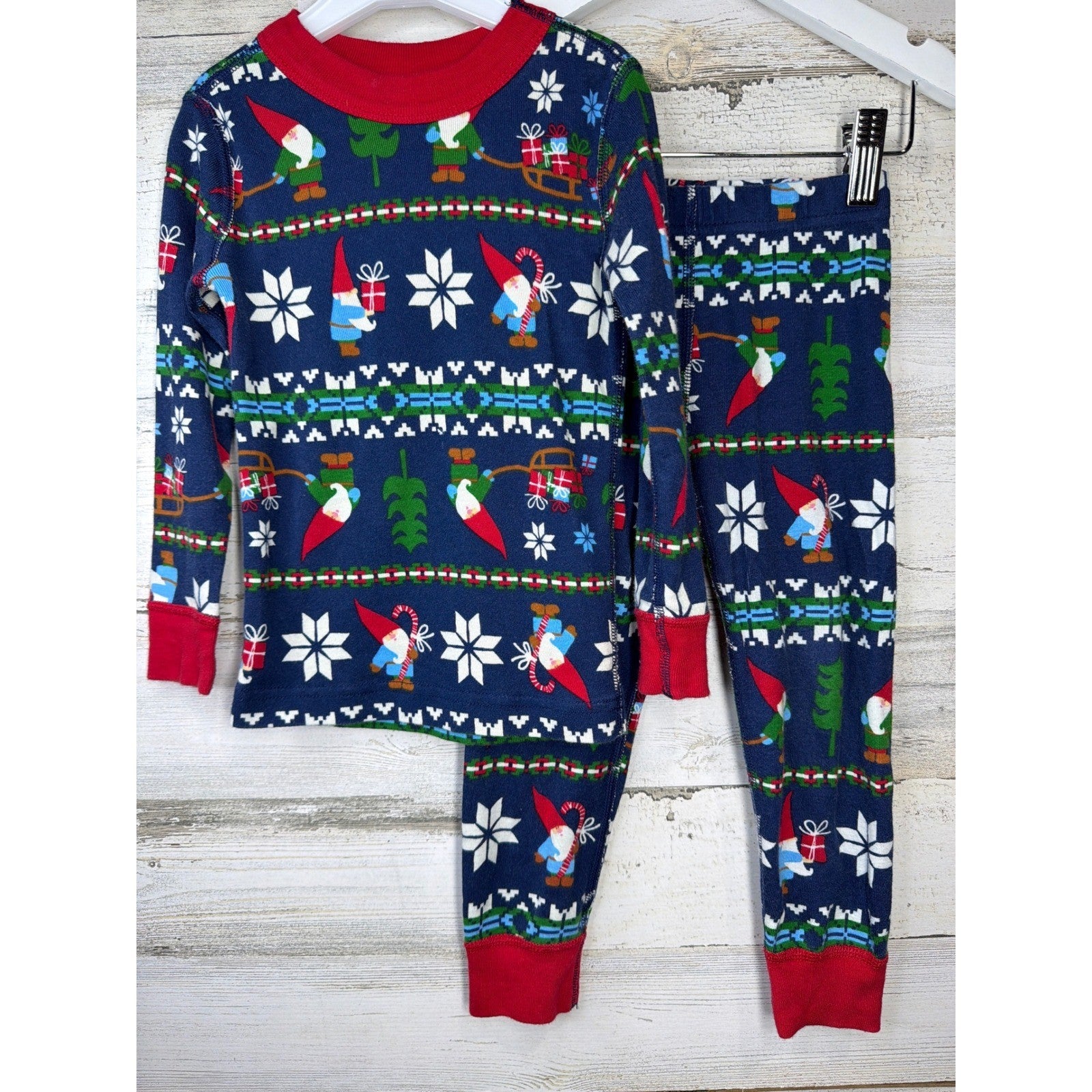 Hanna Andersson Pajamas Boys 3T Blue Gnome Fair Isle Organic Cotton Holiday EUC0