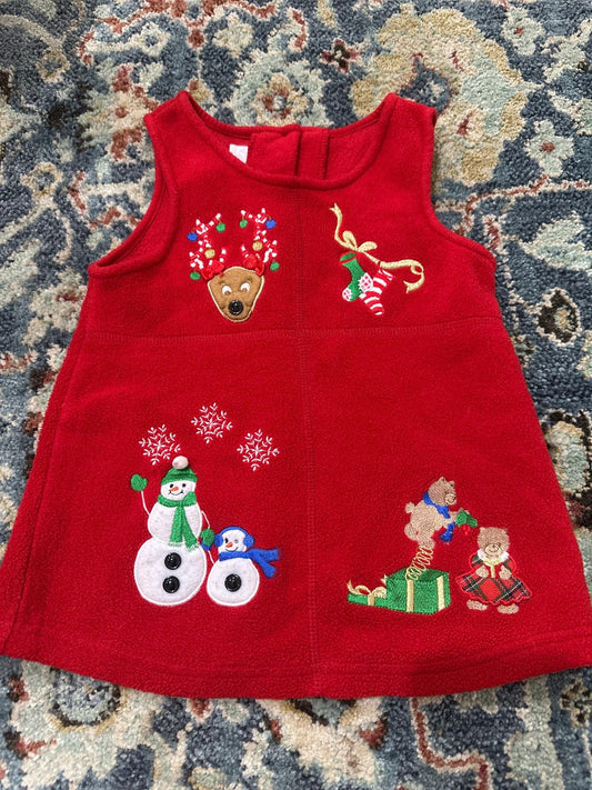 Bonnie Baby Jumper Dress Girls 18M Red Fleece Embroidered Christmas Holiday EUC0