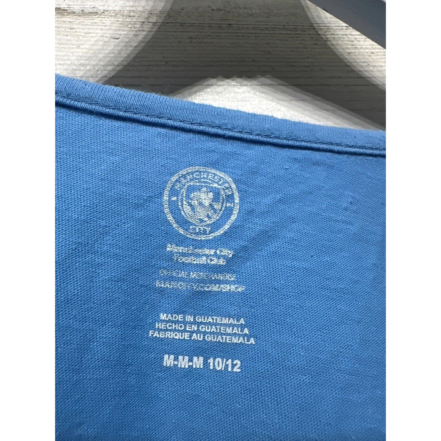 Manchester City FC Graphic Tee Girls 10/12 Blue Hearts Soccer Sporty EUC1