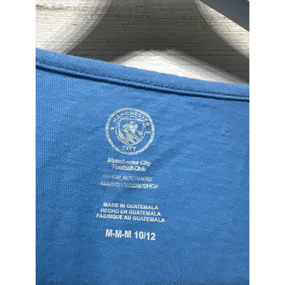 Manchester City FC Graphic Tee Girls 10/12 Blue Hearts Soccer Sporty EUC1