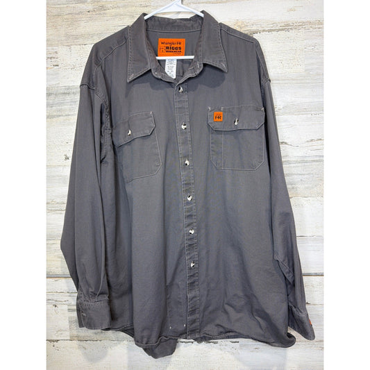 Wrangler Riggs Workwear FR Shirt Men XXL Gray Flame Resistant Utility EUC0