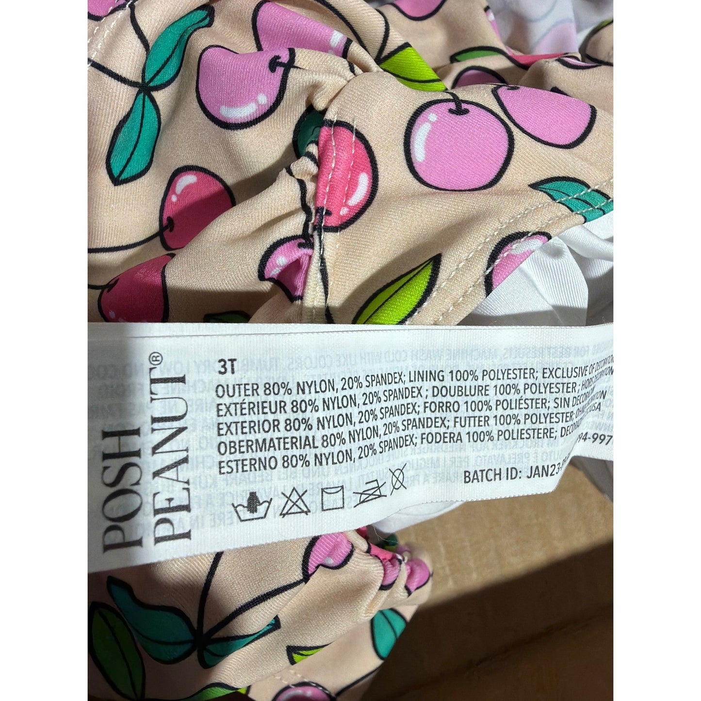 Posh Peanut One Piece Swimsuit Girls 3T Pink Cherry Ruffle Bamboo Kidcore EUC2