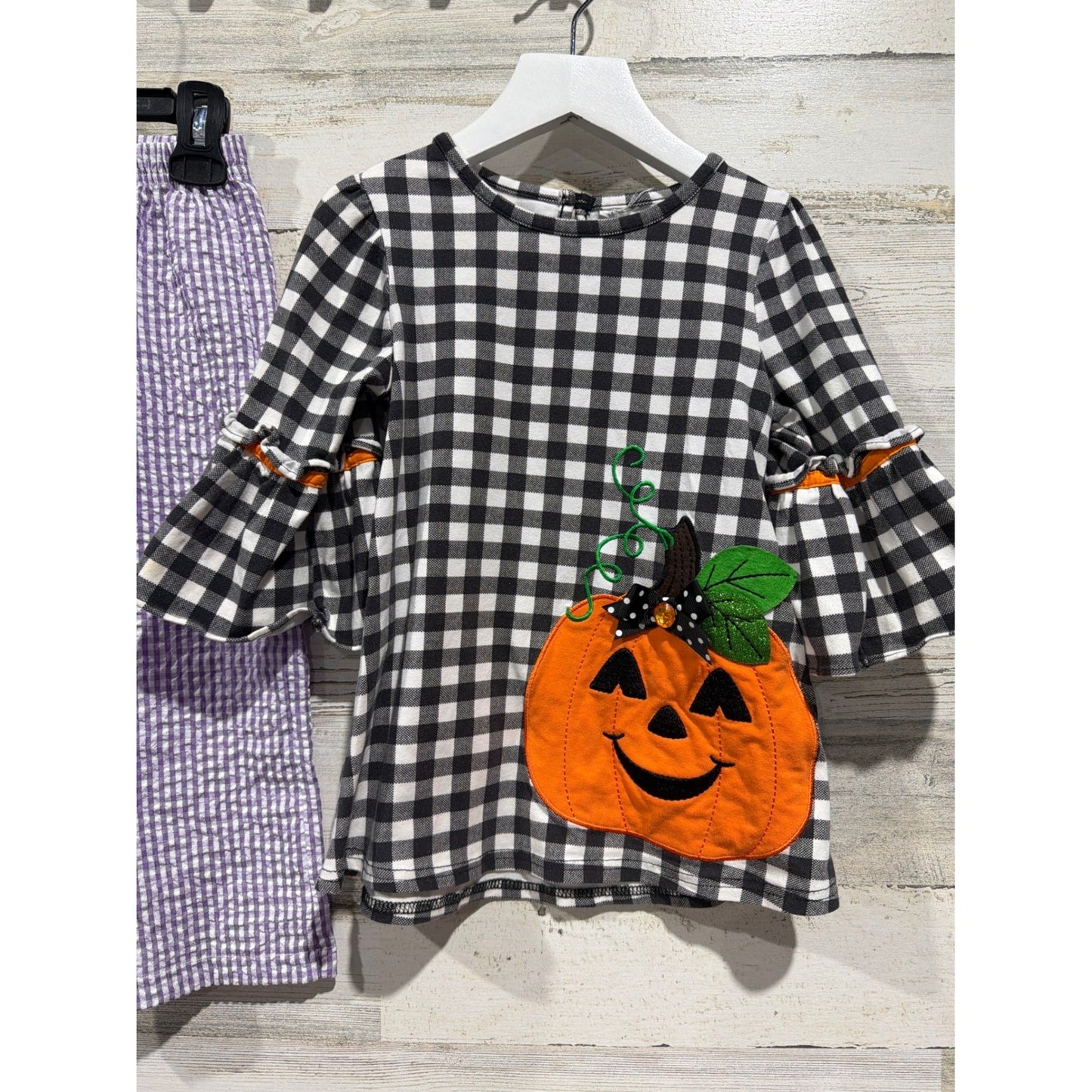 Girls 2T Pumpkin Gingham Fall Dress and Set Halloween4