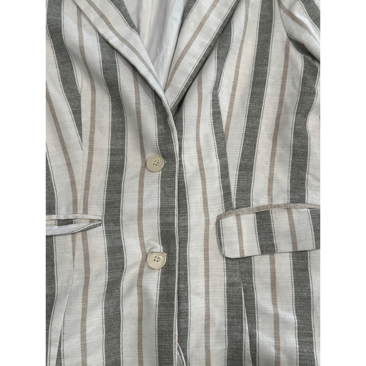 Gaudie Striped Blazer Women Large White Grey Tan Coastal Interview Two Button2
