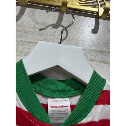 Hanna Andersson Sleeper Boys 12-18M Red White Striped Organic Cotton Holiday EUC1