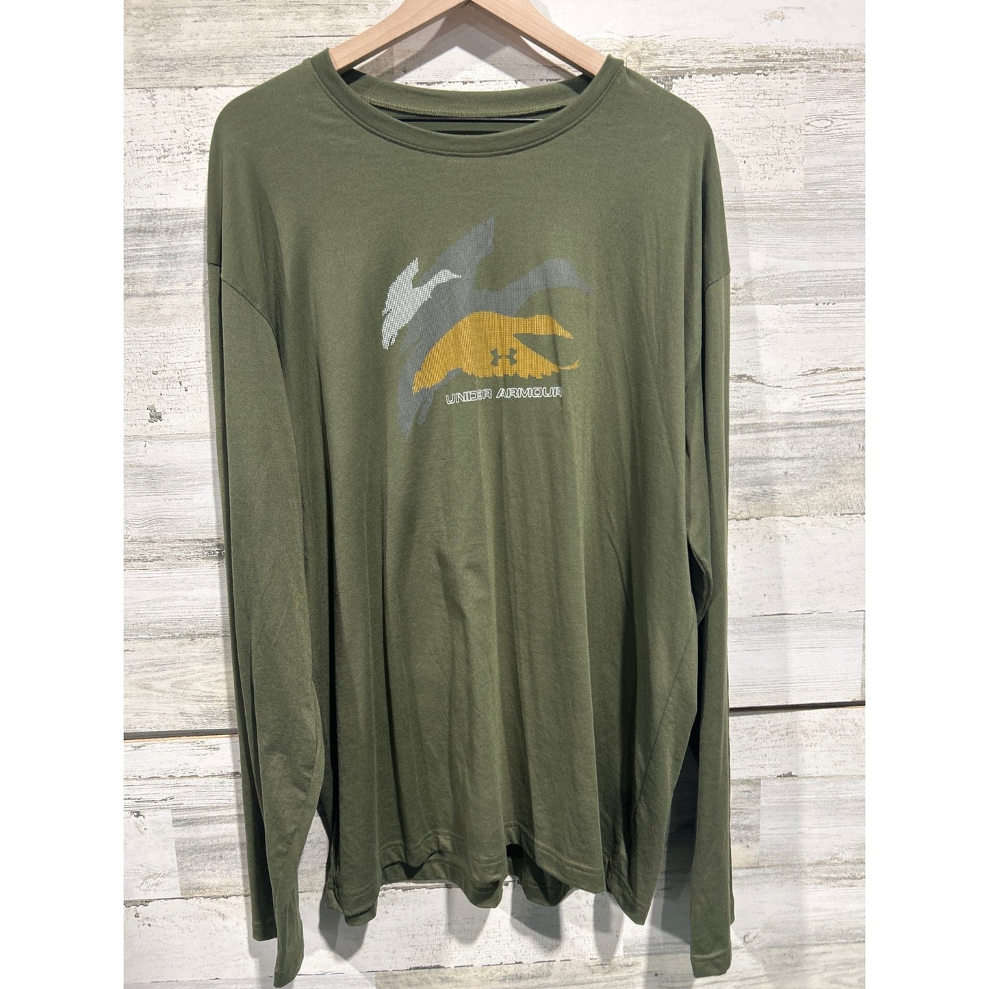 Under Armour Long Sleeve Shirt Mens XL Green Duck Graphic Hunting Gorpcore EUC0