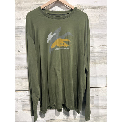Under Armour Long Sleeve Shirt Mens XL Green Duck Graphic Hunting Gorpcore EUC0