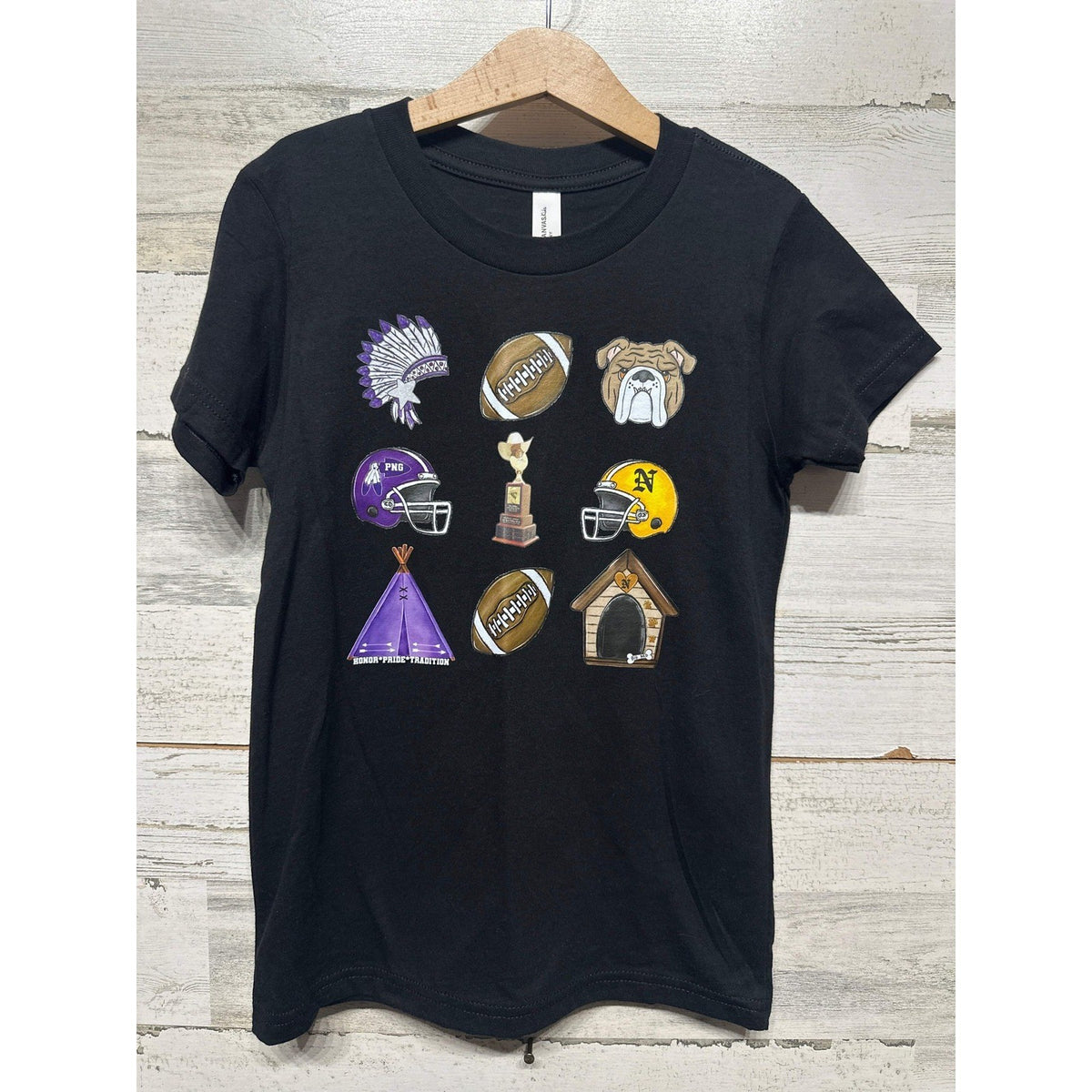 Bella Canvas Football Rivalry T-Shirt Boys S Black PNG Nederland Graphic EUC0