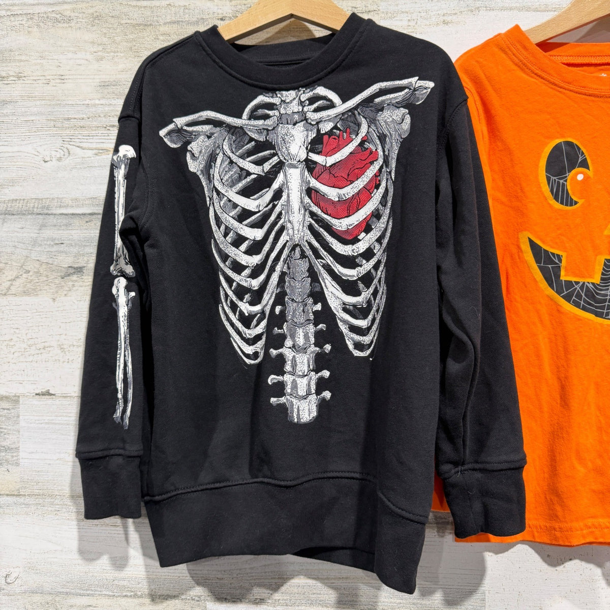 Carter's Halloween Tops Boys S 6-7 Orange Black Skeleton Pumpkin Spooky EUC2