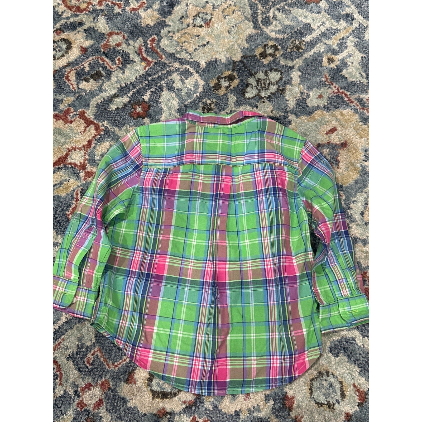 Ralph Lauren Button Down Kids 24M Green Pink Madras Plaid EUC3