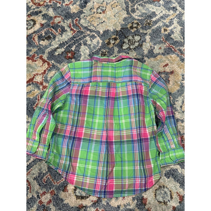 Ralph Lauren Button Down Kids 24M Green Pink Madras Plaid EUC3