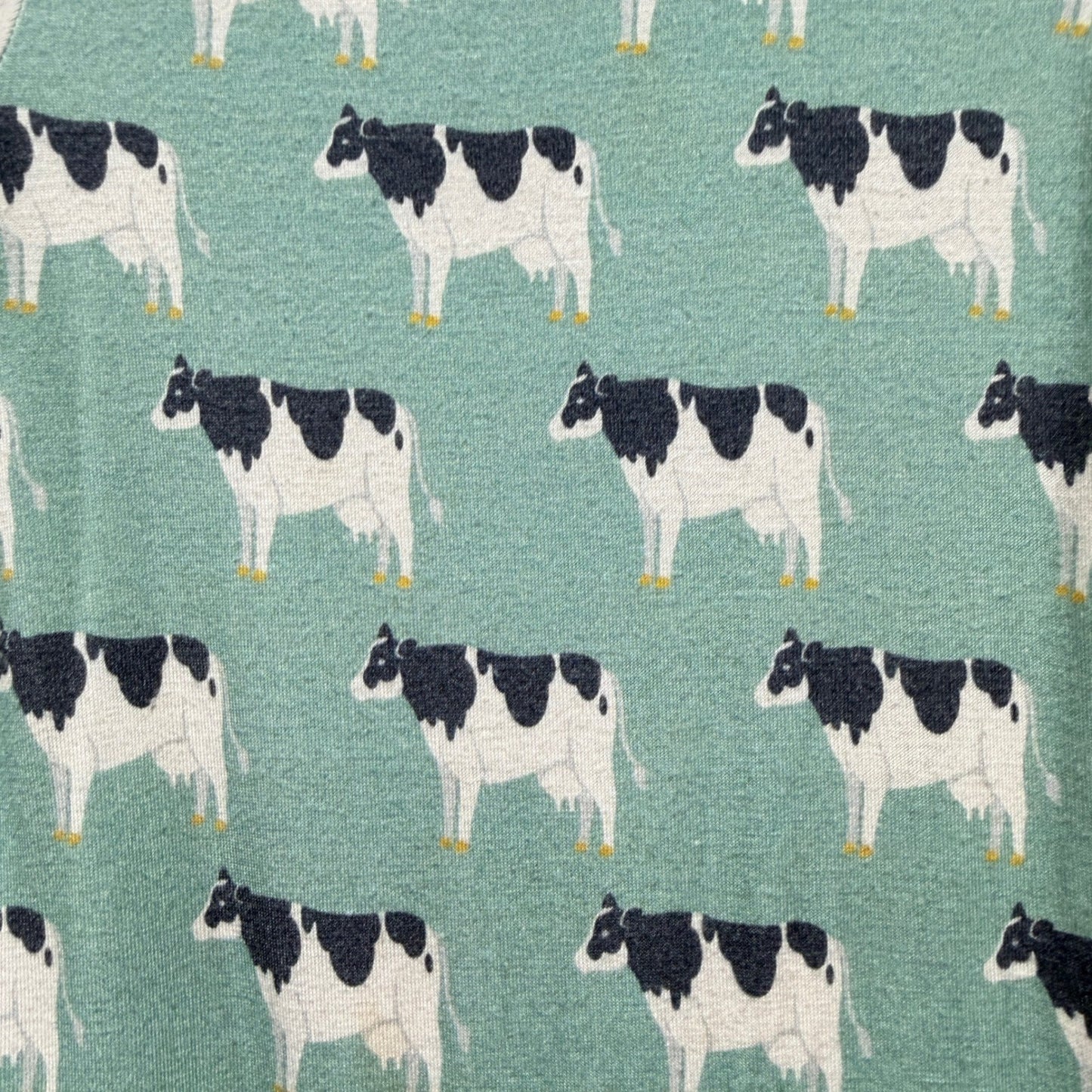Kozi & Co Bamboo Dress Girls 18-24M Green Cow Print Ruffle Farmcore EUC2