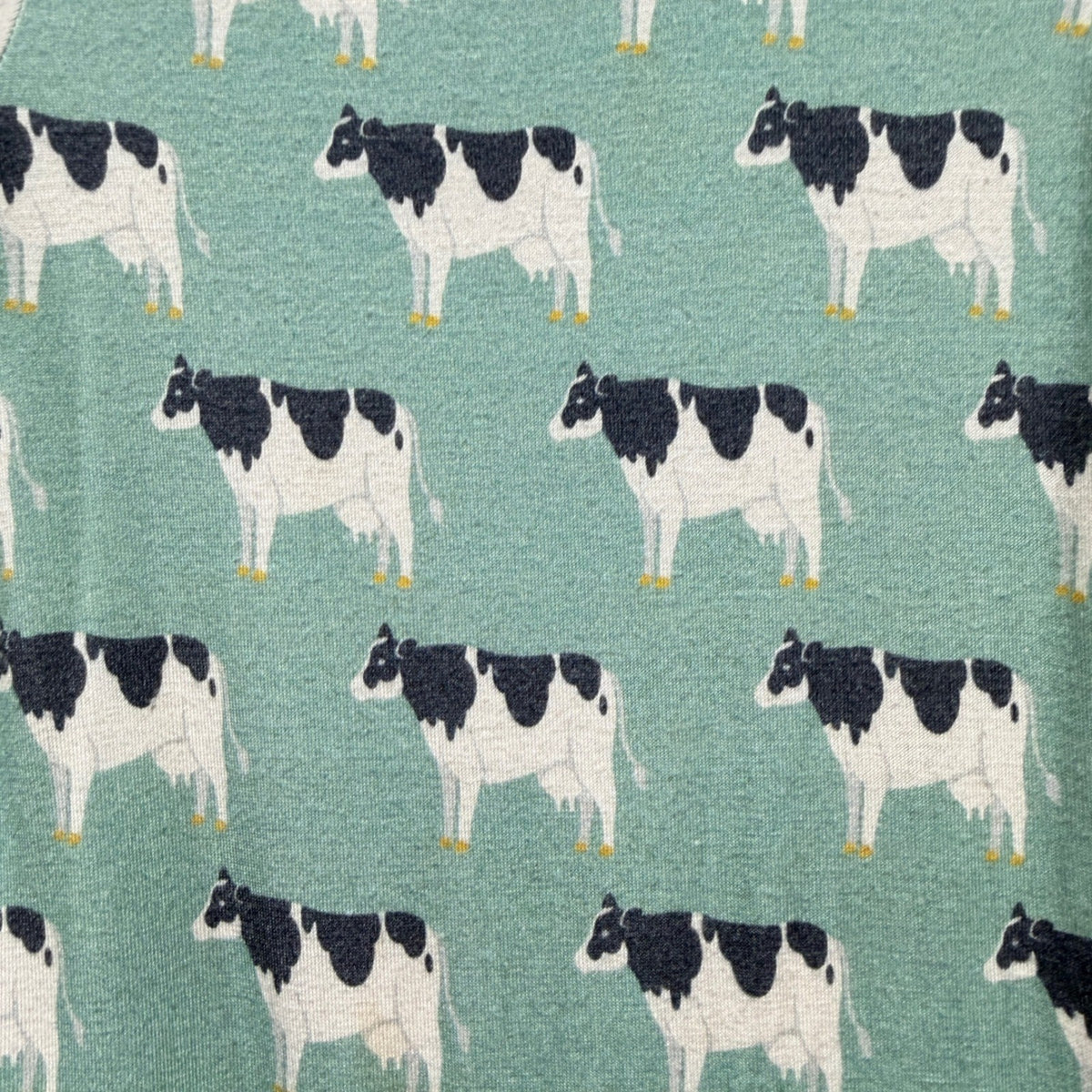 Kozi & Co Bamboo Dress Girls 18-24M Green Cow Print Ruffle Farmcore EUC2