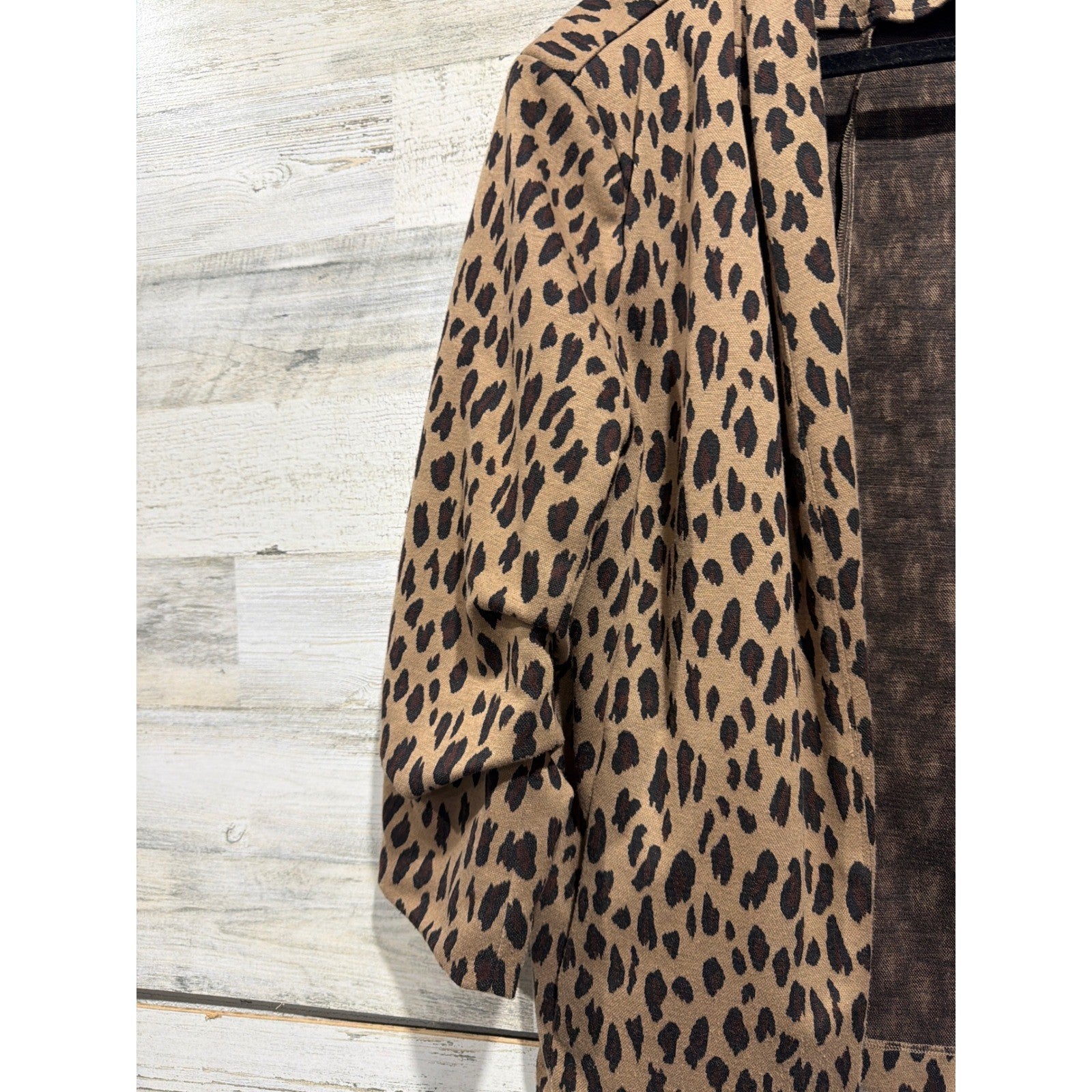 Ee:some Leopard Print Blazer Women Medium Brown Ruched Sleeve Open Front EUC2